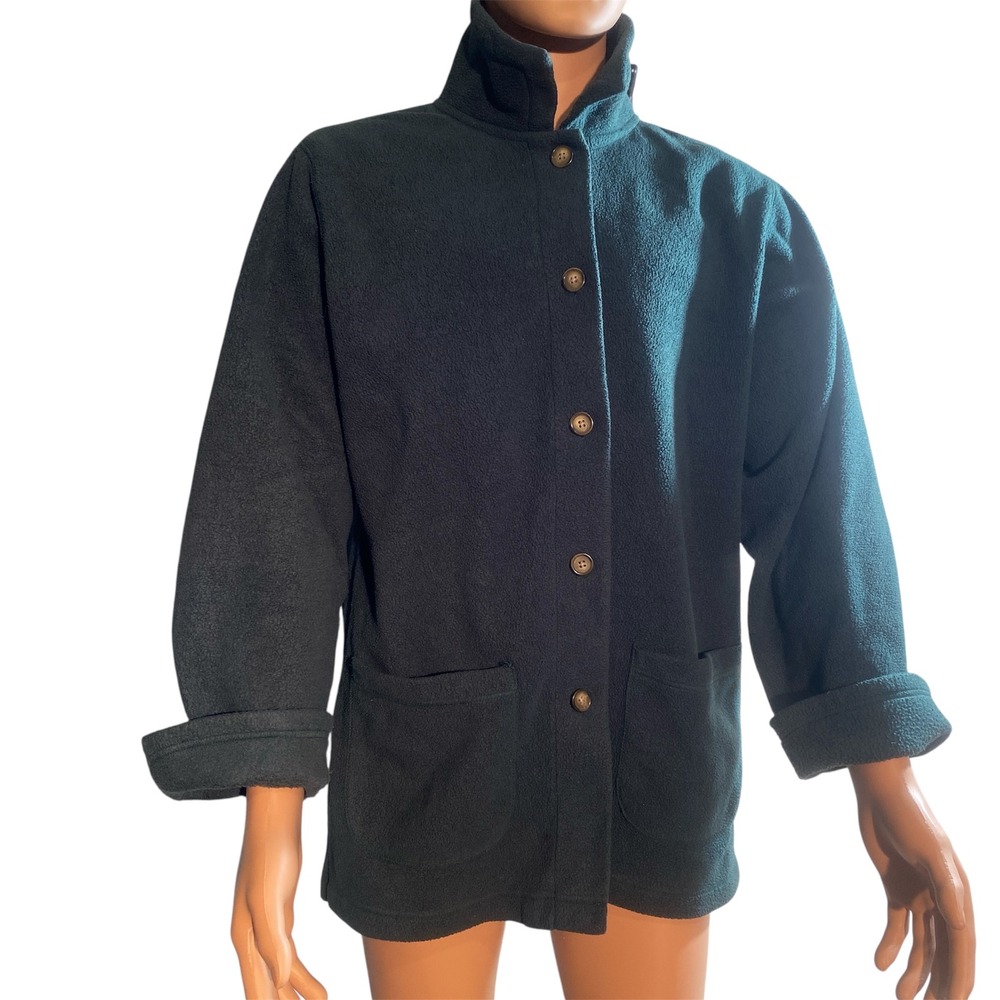 90s Van Heusen For Her Fleece Jacket Forest‎ Green Button Front Size Medium